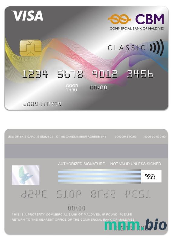 Maldives Commercial Bank of Maldives Visa Credit karta w pełni edytowalne PSD